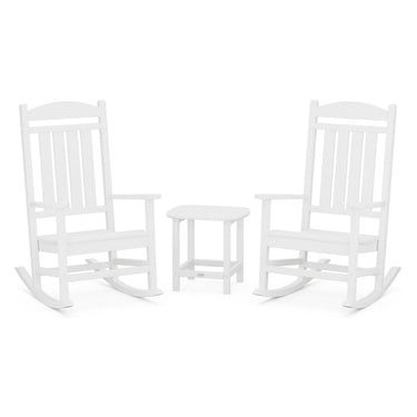 POLYWOOD Presidential Rocker 3-Piece Set w/ South Beach 18-Inch Side Table - White